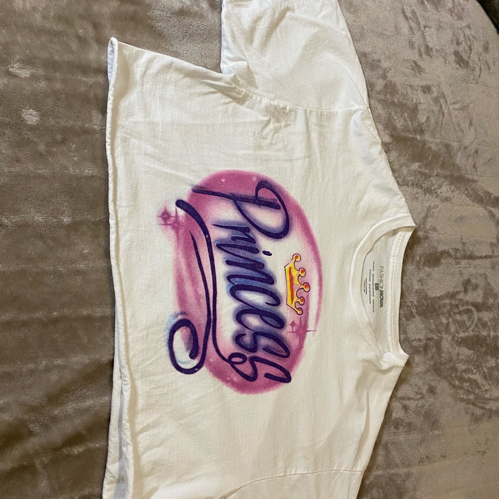 White Cropped Graphic “Princess” Top